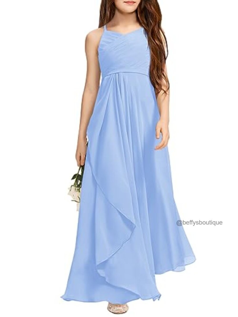 Girls Chiffon Special Occasion Dress V-Neck Halter A-Line